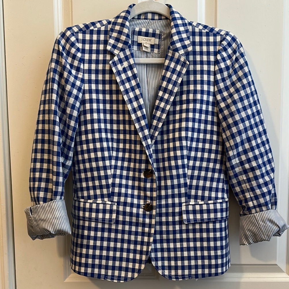 J.Crew Blue and White Checkered Blazer